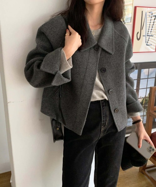 MAISON DE THERESE（メゾン ド テレーズ）の「ニットメルトン テーラードジャケット/コート（テーラードジャケット・レディース・グレー/チャコールグレー/ブラック/ベージュ・FREE）」の12枚目の写真