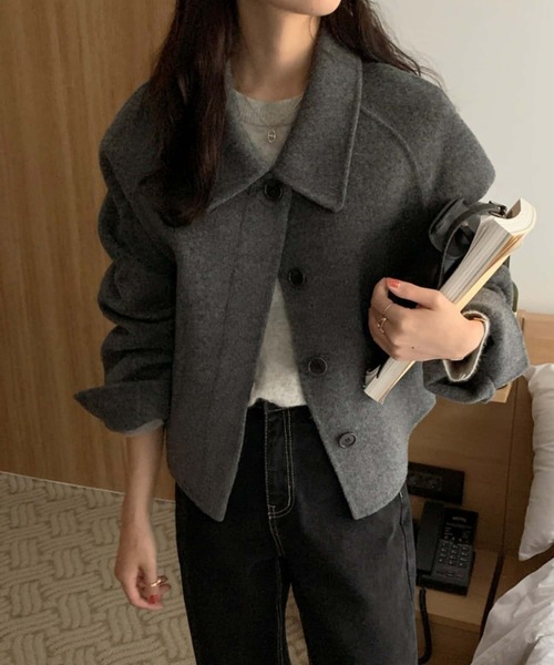 MAISON DE THERESE（メゾン ド テレーズ）の「ニットメルトン テーラードジャケット/コート（テーラードジャケット・レディース・グレー/チャコールグレー/ブラック/ベージュ・FREE）」の11枚目の写真