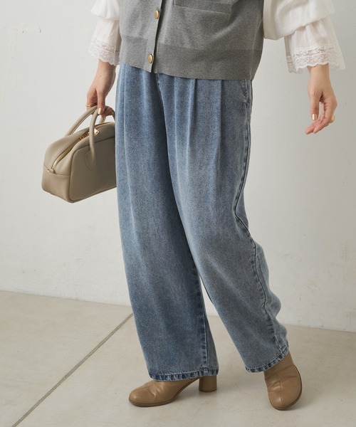 PUAL CE CIN(ピュアルセシン)の「ツータックデニムイージーパンツ(デニムパンツ・レディース・オフホワイト/ブルー/インディゴブルー・FREE)」の16枚目の写真