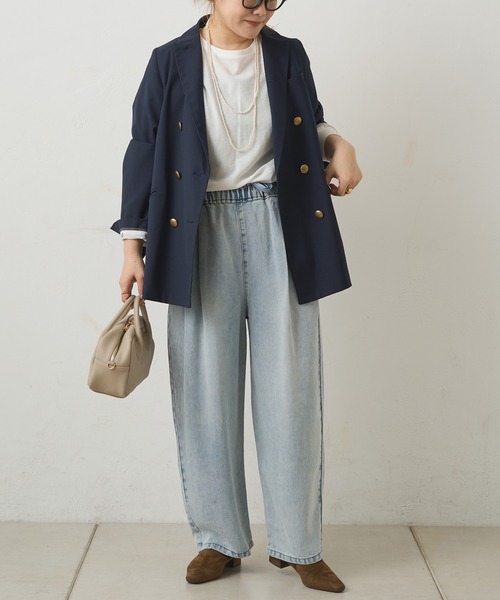 PUAL CE CIN(ピュアルセシン)の「ツータックデニムイージーパンツ(デニムパンツ・レディース・オフホワイト/ブルー/インディゴブルー・FREE)」の13枚目の写真