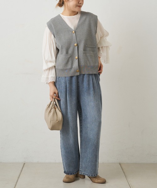 PUAL CE CIN(ピュアルセシン)の「ツータックデニムイージーパンツ(デニムパンツ・レディース・オフホワイト/ブルー/インディゴブルー・FREE)」の19枚目の写真