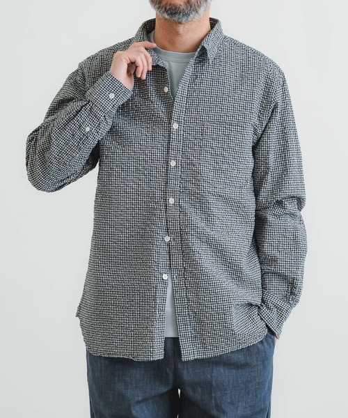 quadro（クオドロ）の「オーガニックドビーサッカーギンガムシャツ（シャツ/ブラウス・メンズ・ブルー/キナリ・LARGE/MEDIUM）」の5枚目の写真