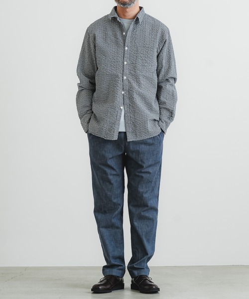 quadro（クオドロ）の「オーガニックドビーサッカーギンガムシャツ（シャツ/ブラウス・メンズ・ブルー/キナリ・LARGE/MEDIUM）」の6枚目の写真