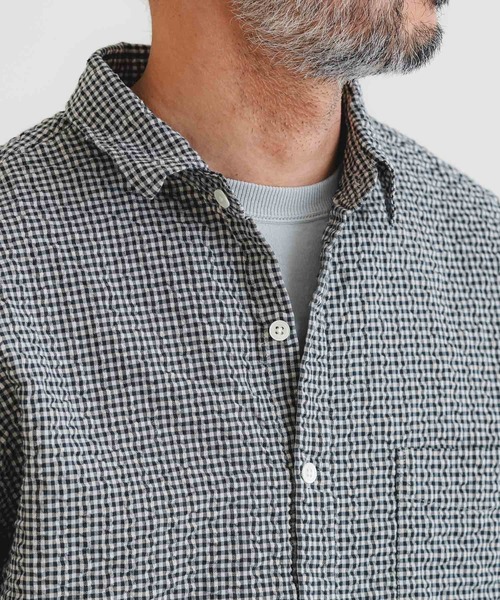 quadro（クオドロ）の「オーガニックドビーサッカーギンガムシャツ（シャツ/ブラウス・メンズ・ブルー/キナリ・LARGE/MEDIUM）」の7枚目の写真