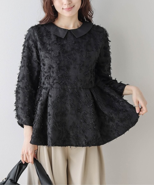 AMELY(エミリー)の「付け襟取り外し可能 2way ジャガードペプラムブラウス(シャツ/ブラウス・レディース・ブラック/ベージュ・L/M)」の3枚目の写真