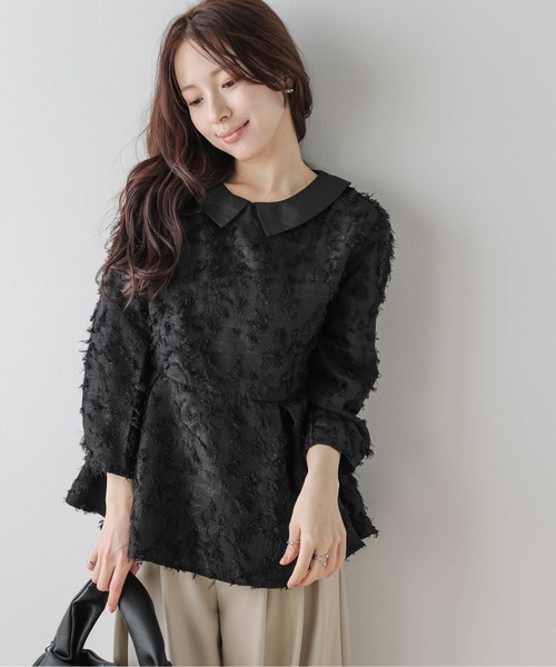 AMELY(エミリー)の「付け襟取り外し可能 2way ジャガードペプラムブラウス(シャツ/ブラウス・レディース・ブラック/ベージュ・L/M)」の7枚目の写真