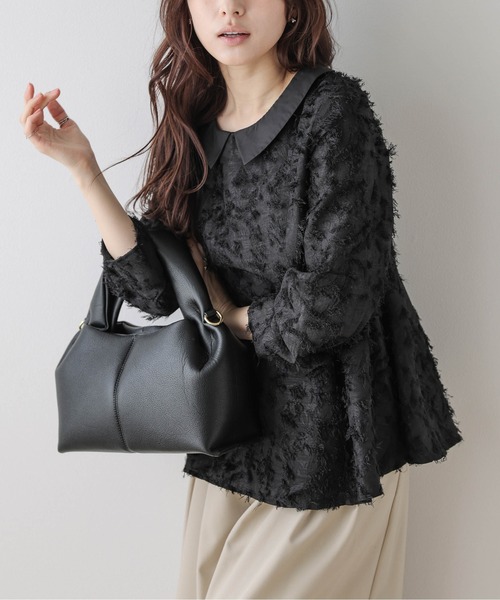 AMELY(エミリー)の「付け襟取り外し可能 2way ジャガードペプラムブラウス(シャツ/ブラウス・レディース・ブラック/ベージュ・L/M)」の8枚目の写真