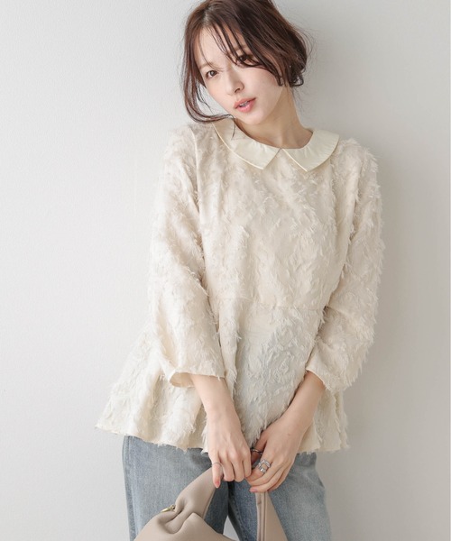 AMELY(エミリー)の「付け襟取り外し可能 2way ジャガードペプラムブラウス(シャツ/ブラウス・レディース・ブラック/ベージュ・L/M)」の9枚目の写真