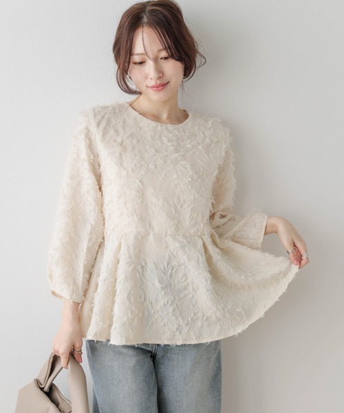 AMELY(エミリー)の「付け襟取り外し可能 2way ジャガードペプラムブラウス(シャツ/ブラウス・レディース・ブラック/ベージュ・L/M)」の11枚目の写真