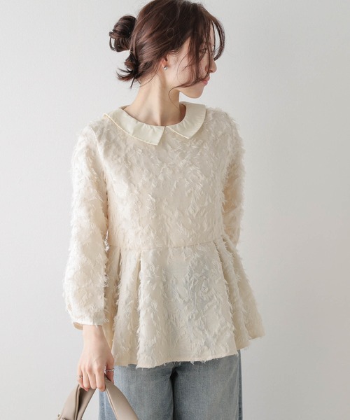 AMELY(エミリー)の「付け襟取り外し可能 2way ジャガードペプラムブラウス(シャツ/ブラウス・レディース・ブラック/ベージュ・L/M)」の14枚目の写真