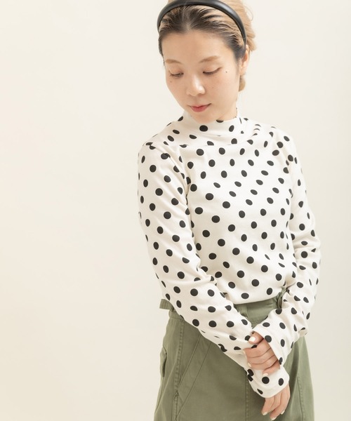 CHILD WOMAN（チャイルドウーマン）の「フライスドットプリント ハイネック長袖プルオーバー（Tシャツ/カットソー・レディース・ブラック/キナリ・FREE）」の4枚目の写真