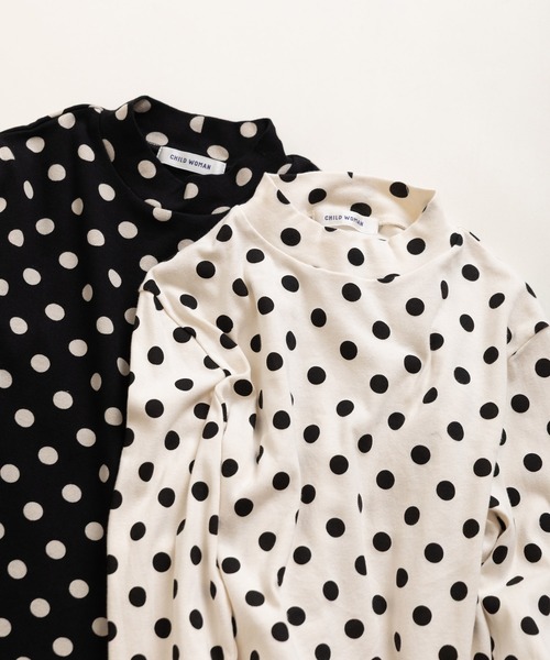 CHILD WOMAN（チャイルドウーマン）の「フライスドットプリント ハイネック長袖プルオーバー（Tシャツ/カットソー・レディース・ブラック/キナリ・FREE）」の20枚目の写真