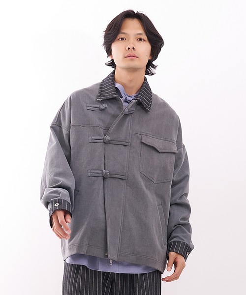 Nora Lily(ノラリリー)の「【Nora Lily】Sweat Denim China Blouson(テーラードジャケット・メンズ・インディゴブルー/ブラック・FREE)」の1枚目の写真