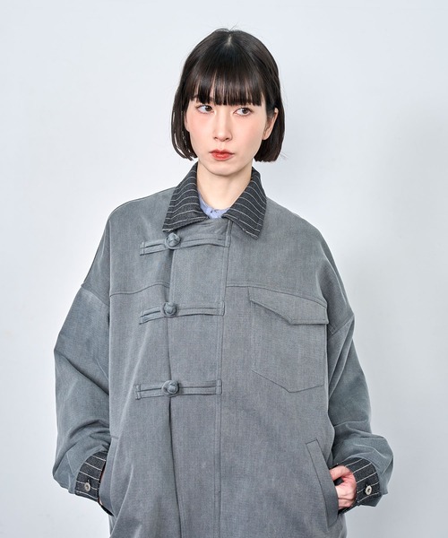 Nora Lily(ノラリリー)の「【Nora Lily】Sweat Denim China Blouson(テーラードジャケット・メンズ・インディゴブルー/ブラック・FREE)」の4枚目の写真