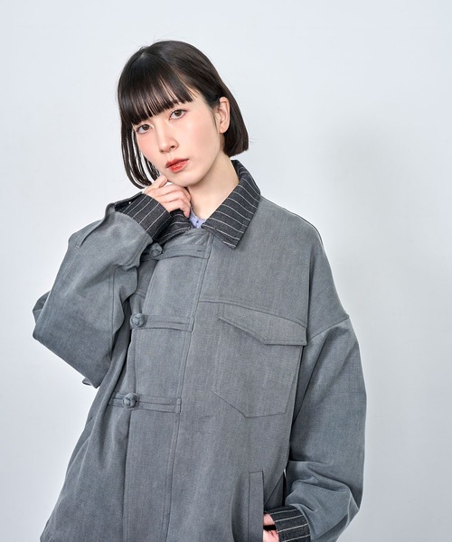 Nora Lily(ノラリリー)の「【Nora Lily】Sweat Denim China Blouson(テーラードジャケット・メンズ・インディゴブルー/ブラック・FREE)」の5枚目の写真