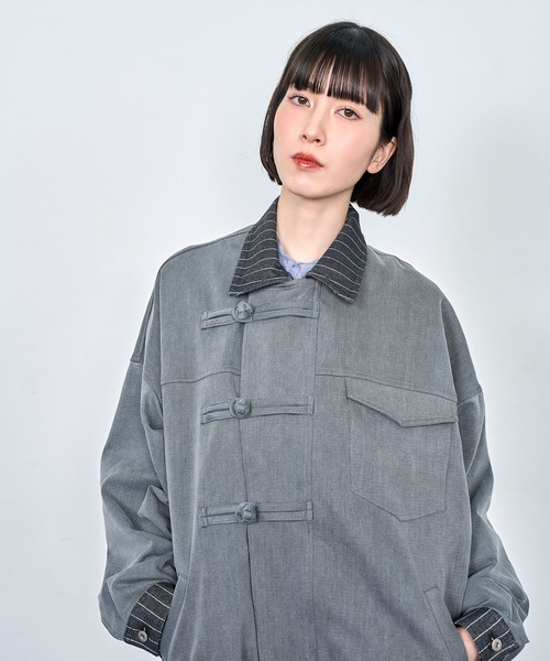 Nora Lily(ノラリリー)の「【Nora Lily】Sweat Denim China Blouson(テーラードジャケット・メンズ・インディゴブルー/ブラック・FREE)」の6枚目の写真
