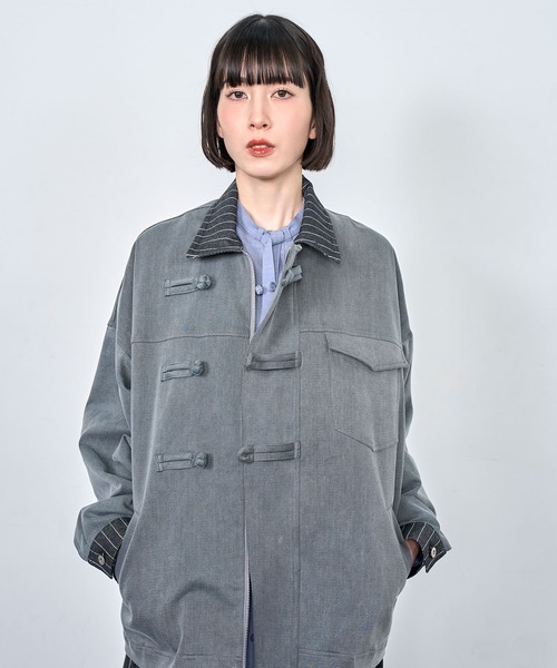 Nora Lily(ノラリリー)の「【Nora Lily】Sweat Denim China Blouson(テーラードジャケット・メンズ・インディゴブルー/ブラック・FREE)」の7枚目の写真