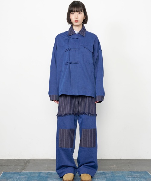Nora Lily(ノラリリー)の「【Nora Lily】Sweat Denim China Blouson(テーラードジャケット・メンズ・インディゴブルー/ブラック・FREE)」の21枚目の写真