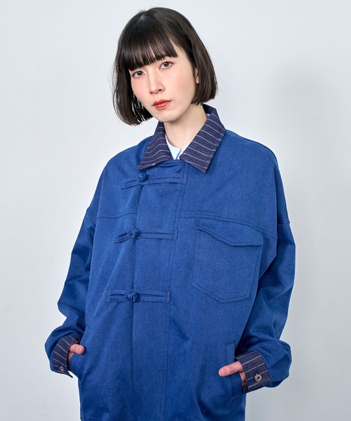 Nora Lily(ノラリリー)の「【Nora Lily】Sweat Denim China Blouson(テーラードジャケット・メンズ・インディゴブルー/ブラック・FREE)」の14枚目の写真
