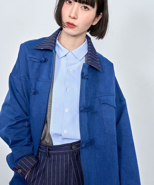 Nora Lily(ノラリリー)の「【Nora Lily】Sweat Denim China Blouson(テーラードジャケット・メンズ・インディゴブルー/ブラック・FREE)」の16枚目の写真