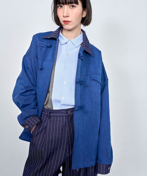 Nora Lily(ノラリリー)の「【Nora Lily】Sweat Denim China Blouson(テーラードジャケット・メンズ・インディゴブルー/ブラック・FREE)」の15枚目の写真