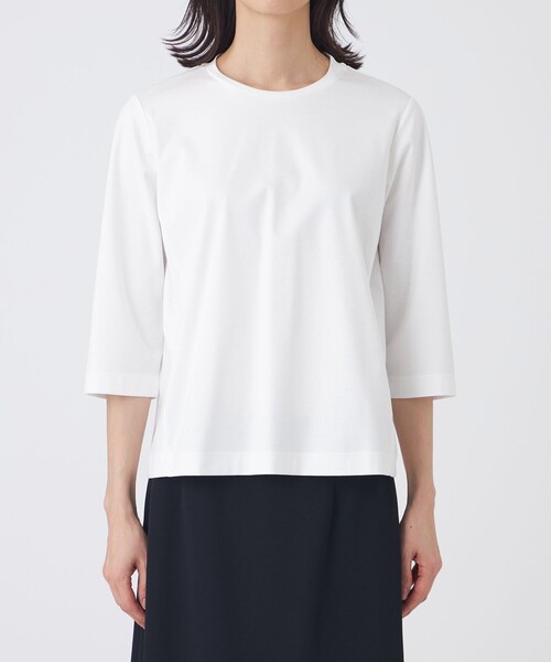 TRANS WORK(トランスワーク)の「【L】【ウォッシャブル】アルビニプレミアムスムースカットソー(Tシャツ/カットソー・レディース・ホワイト/ブラック・46/44)」の5枚目の写真