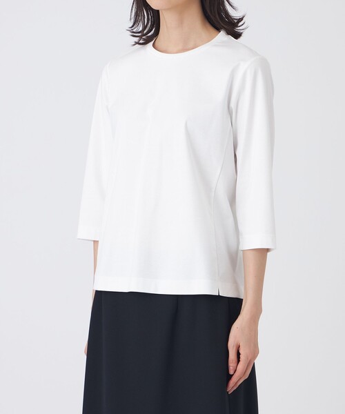 TRANS WORK(トランスワーク)の「【L】【ウォッシャブル】アルビニプレミアムスムースカットソー(Tシャツ/カットソー・レディース・ホワイト/ブラック・46/44)」の6枚目の写真