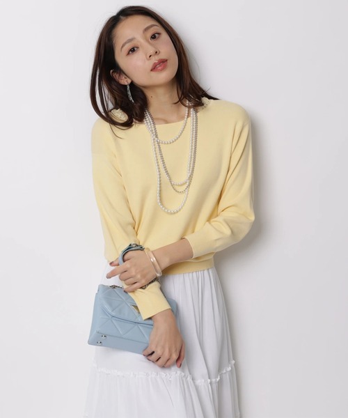 JUSGLITTY（ジャスグリッティー）の「前後２ＷＡＹレースゆるニット（ニット/セーター・レディース・ライトイエロー/ピンク/ネイビー/ホワイト・2）」の4枚目の写真