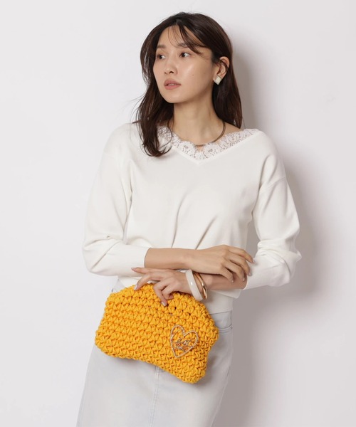 JUSGLITTY（ジャスグリッティー）の「前後２ＷＡＹレースゆるニット（ニット/セーター・レディース・ライトイエロー/ピンク/ネイビー/ホワイト・2）」の8枚目の写真