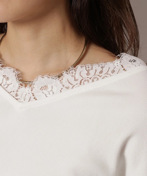 JUSGLITTY（ジャスグリッティー）の「前後２ＷＡＹレースゆるニット（ニット/セーター・レディース・ライトイエロー/ピンク/ネイビー/ホワイト・2）」の9枚目の写真