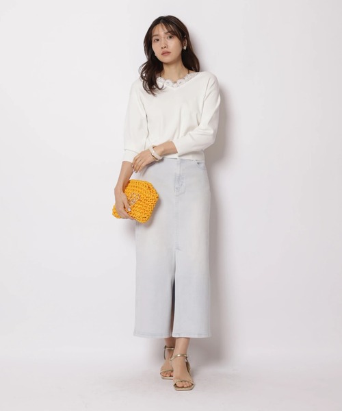 JUSGLITTY（ジャスグリッティー）の「前後２ＷＡＹレースゆるニット（ニット/セーター・レディース・ライトイエロー/ピンク/ネイビー/ホワイト・2）」の10枚目の写真