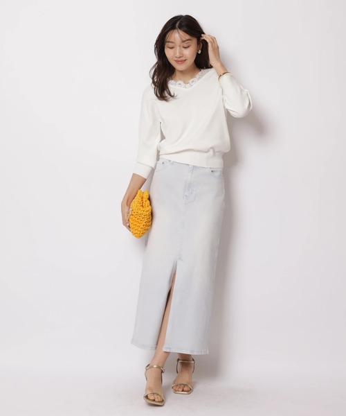 JUSGLITTY（ジャスグリッティー）の「前後２ＷＡＹレースゆるニット（ニット/セーター・レディース・ライトイエロー/ピンク/ネイビー/ホワイト・2）」の11枚目の写真