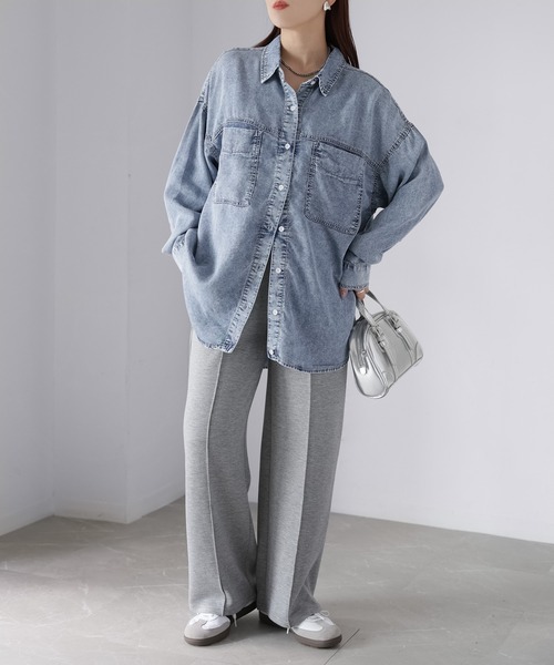 Riberry（リベリー）の「【接触冷感】2WAYテンセルデニムシャツ（シャツ/ブラウス・レディース・ブラック/ブルー・FREE）」の3枚目の写真