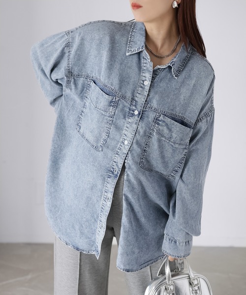 Riberry（リベリー）の「【接触冷感】2WAYテンセルデニムシャツ（シャツ/ブラウス・レディース・ブラック/ブルー・FREE）」の7枚目の写真