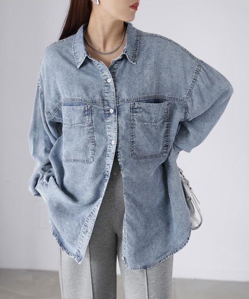 Riberry（リベリー）の「【接触冷感】2WAYテンセルデニムシャツ（シャツ/ブラウス・レディース・ブラック/ブルー・FREE）」の18枚目の写真