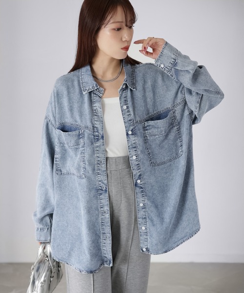 Riberry（リベリー）の「【接触冷感】2WAYテンセルデニムシャツ（シャツ/ブラウス・レディース・ブラック/ブルー・FREE）」の8枚目の写真