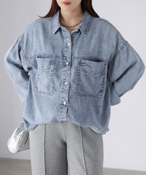 Riberry（リベリー）の「【接触冷感】2WAYテンセルデニムシャツ（シャツ/ブラウス・レディース・ブラック/ブルー・FREE）」の9枚目の写真