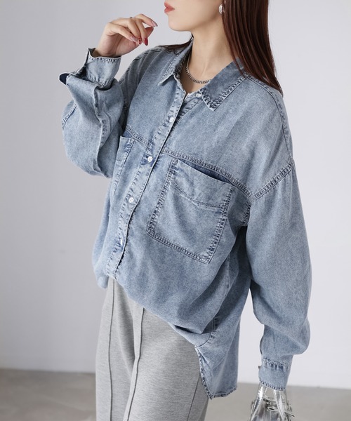 Riberry（リベリー）の「【接触冷感】2WAYテンセルデニムシャツ（シャツ/ブラウス・レディース・ブラック/ブルー・FREE）」の22枚目の写真