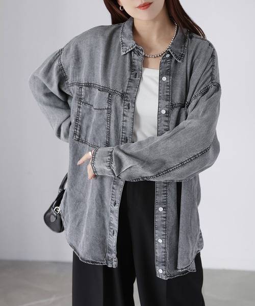 Riberry（リベリー）の「【接触冷感】2WAYテンセルデニムシャツ（シャツ/ブラウス・レディース・ブラック/ブルー・FREE）」の4枚目の写真