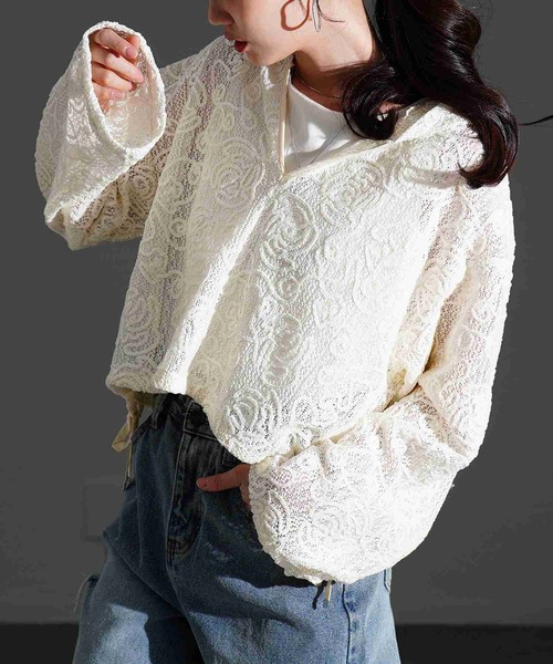 花柄モール刺繍レースショートフーディー（パーカー）｜Sawa a la mode