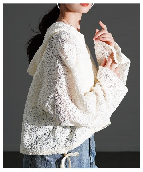 Sawa a la mode(サワアラモード)の「花柄モール刺繍レースショートフーディー(パーカー・レディース・アイボリー/ブラック/モカ・FREE)」の10枚目の写真