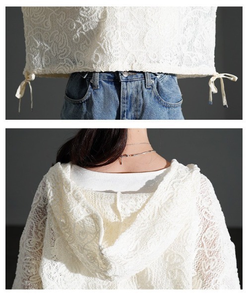 Sawa a la mode(サワアラモード)の「花柄モール刺繍レースショートフーディー(パーカー・レディース・アイボリー/ブラック/モカ・FREE)」の11枚目の写真