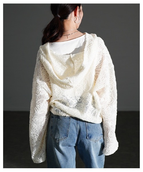 Sawa a la mode(サワアラモード)の「花柄モール刺繍レースショートフーディー(パーカー・レディース・アイボリー/ブラック/モカ・FREE)」の13枚目の写真