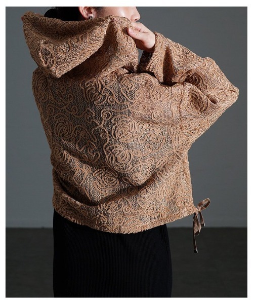 Sawa a la mode(サワアラモード)の「花柄モール刺繍レースショートフーディー(パーカー・レディース・アイボリー/ブラック/モカ・FREE)」の17枚目の写真