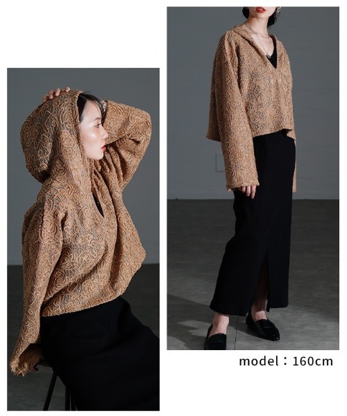 Sawa a la mode(サワアラモード)の「花柄モール刺繍レースショートフーディー(パーカー・レディース・アイボリー/ブラック/モカ・FREE)」の19枚目の写真