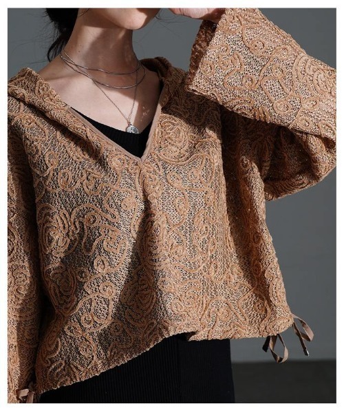 Sawa a la mode(サワアラモード)の「花柄モール刺繍レースショートフーディー(パーカー・レディース・アイボリー/ブラック/モカ・FREE)」の20枚目の写真