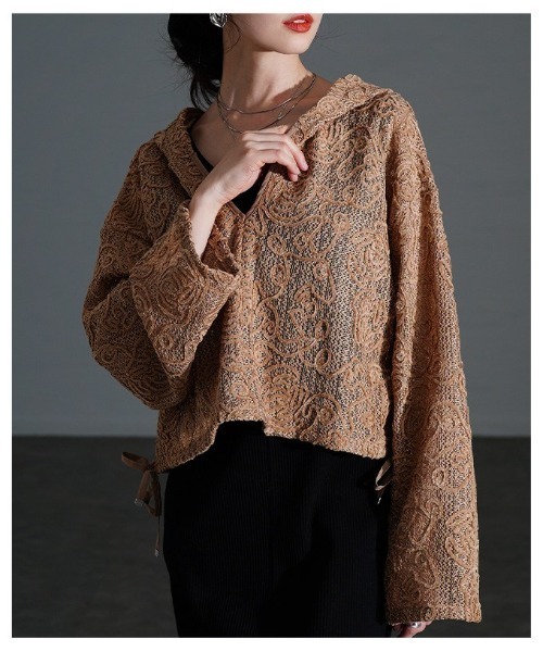 Sawa a la mode(サワアラモード)の「花柄モール刺繍レースショートフーディー(パーカー・レディース・アイボリー/ブラック/モカ・FREE)」の21枚目の写真