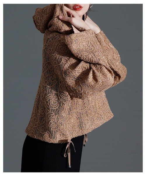 Sawa a la mode(サワアラモード)の「花柄モール刺繍レースショートフーディー(パーカー・レディース・アイボリー/ブラック/モカ・FREE)」の22枚目の写真