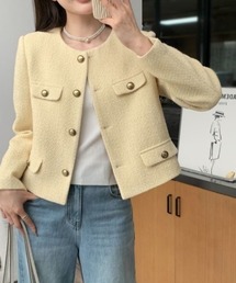 Sibra | ゴールドボタンツイードノーカラージャケット(ノーカラージャケット)