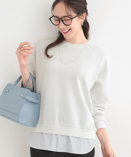 SHOO・LA・RUE(シューラルー)の「【洗濯機可】1枚でサマ見え ラメニットソー レイヤード風トップス(Tシャツ/カットソー・レディース・サックスブルー/グレー系2/ネイビー/ホワイト系5・03/02/01/04)」の2枚目の写真